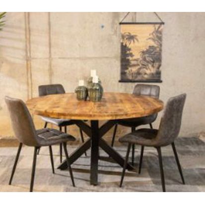 Industrial Round X Leg Dining Table