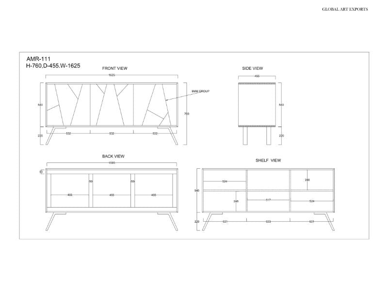 Amar 3 Door Sideboard - Iron Base