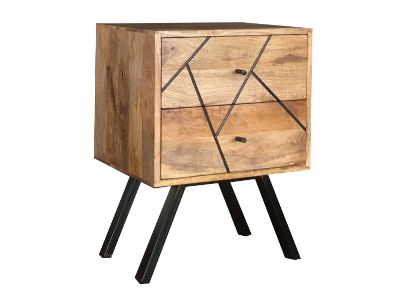 Amar 2 Drawer Bedside Table - Iron Base