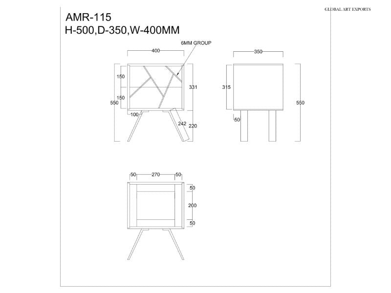 Amar 2 Drawer Bedside Table - Iron Base