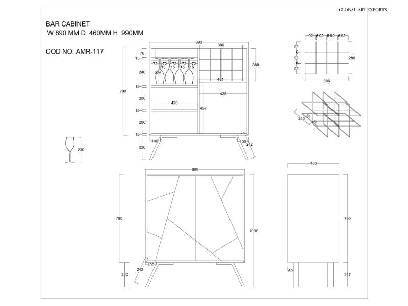 Amar Wine Rack/ Bar - Iron Base