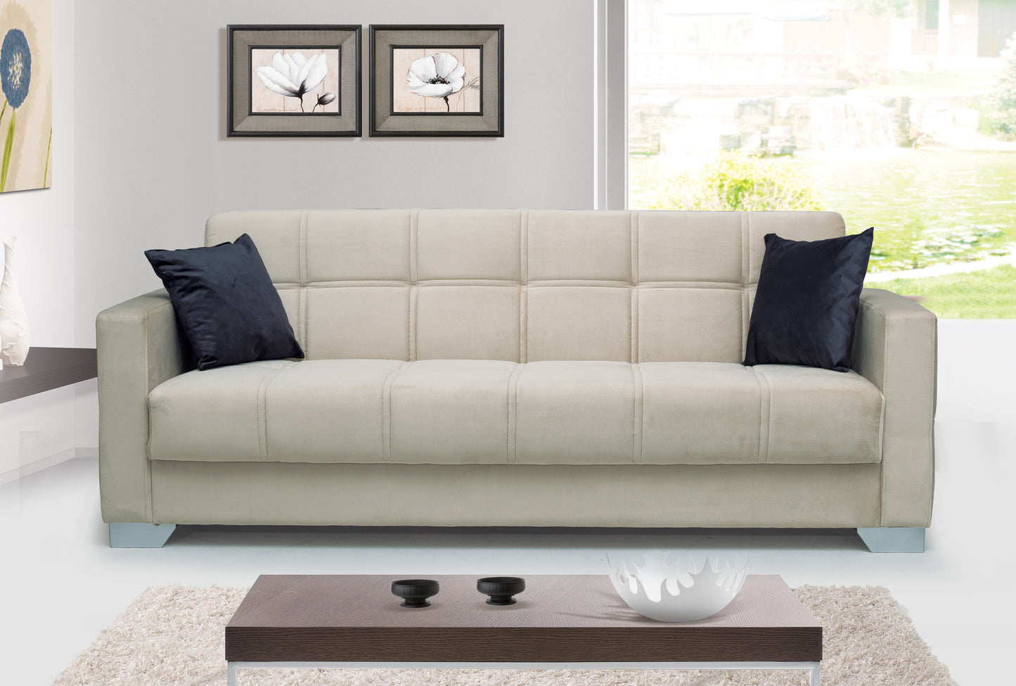 Beige Fabric Sofa Bed